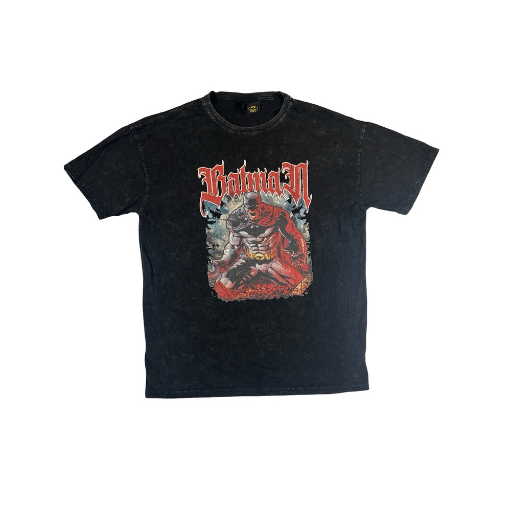 Romwe Batman Graphic T-Shirt Mens Medium Acid Wash Charcoal Grey Retro‎ Comic